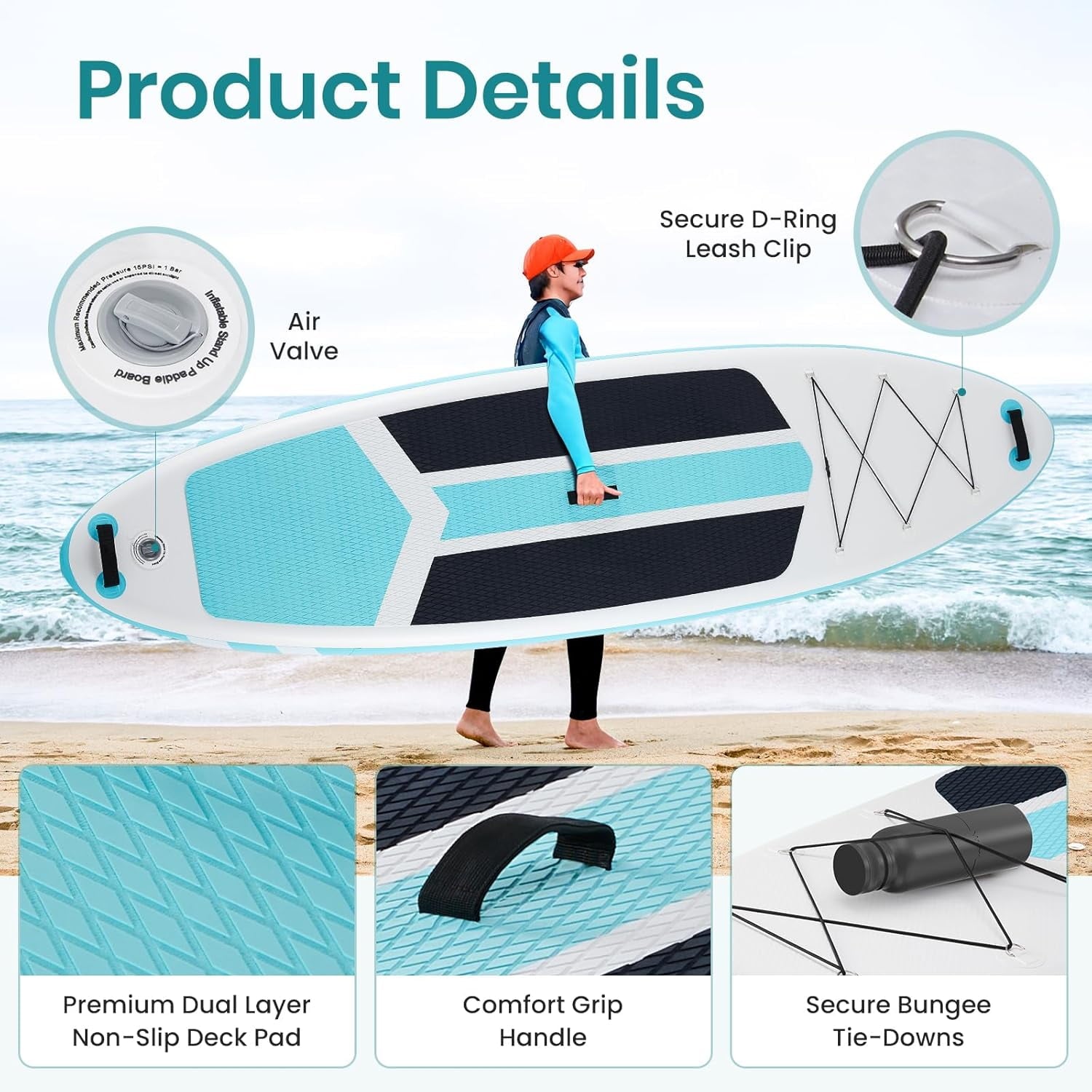CONCETTA Inflatable Paddle Board,Equipped With SUP Paddle Board Accessories, The Non-slip EVA Deck Design Restarts The Surfboard,Surfboard for Youth&Adults of All Skill Levels，Brown Green