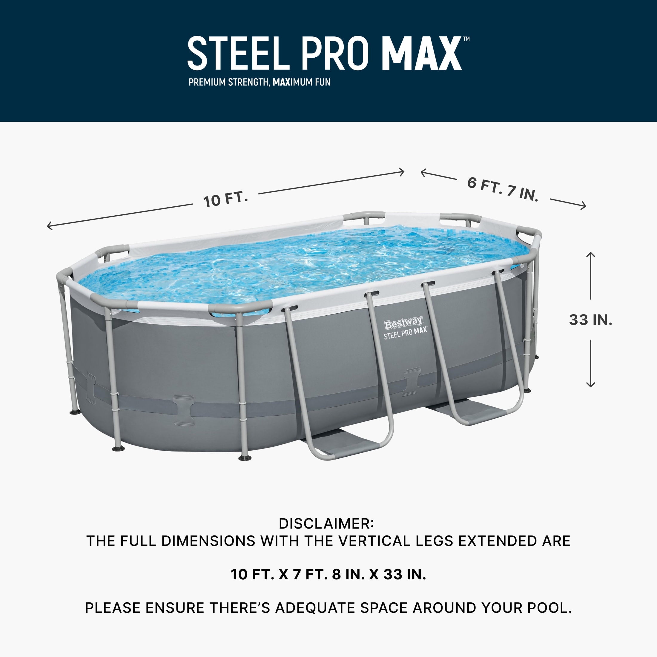 Bestway Steel Pro MAX 10 ft x 6 ft 7 In x 33 in, Oval Above Ground Pool Set, Outdoor Frame Swimming Pool