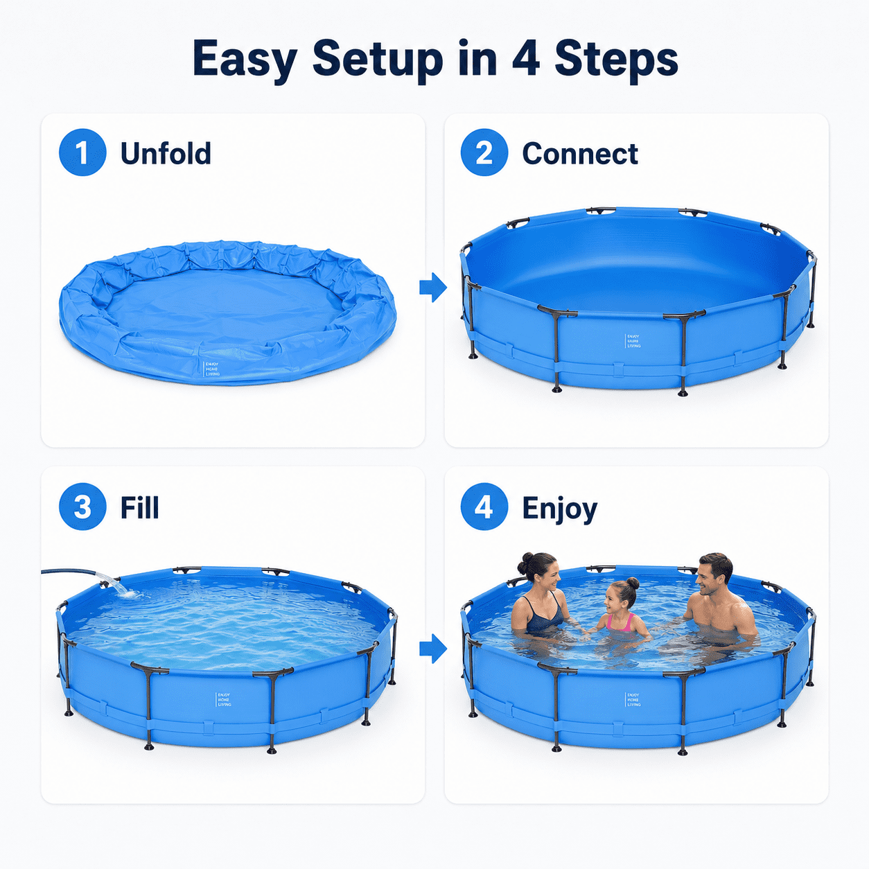 Seizeen Above Ground Swimming Pools, Large Round Frame Outdoor Pool w/Sturdy Iron Support for Backyard, Patio & Garden, Easy Setup Family Pool for Kids and Adults Summer Water Fun