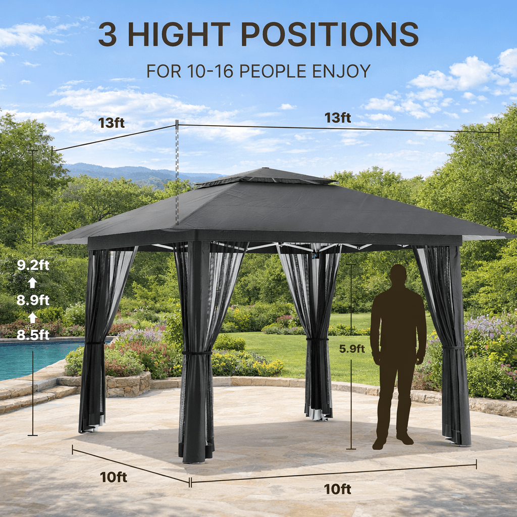 10x10 Pop-Up Canopy Tent with Removable Walls, 3 Height Adjustable Easy Set up Portable Gazebo, For Camping, White