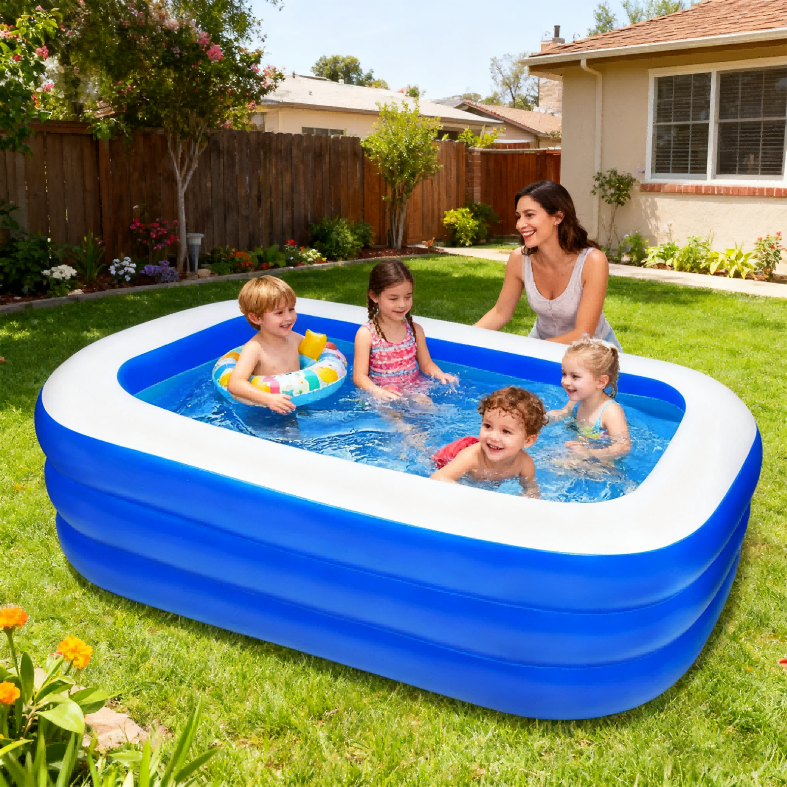 MoonSun Inflatable Pools Kiddie Pool, 71 x 47 x 24 Indoor Rectangle Swimming Pool for Kids, Toddlers, Infant, 3 Layers
