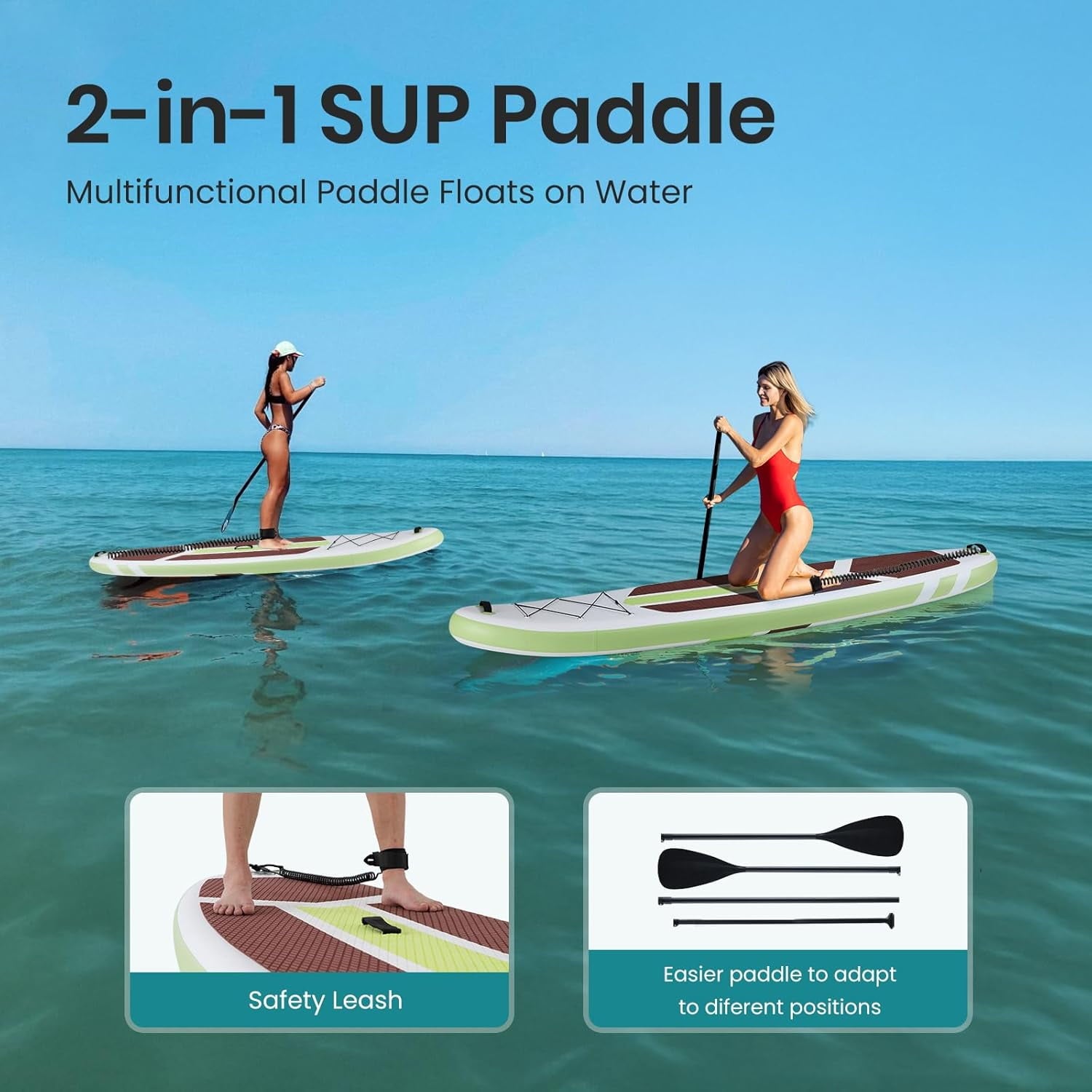 CONCETTA Inflatable Paddle Board,Equipped With SUP Paddle Board Accessories, The Non-slip EVA Deck Design Restarts The Surfboard,Surfboard for Youth&Adults of All Skill Levels，Brown Green