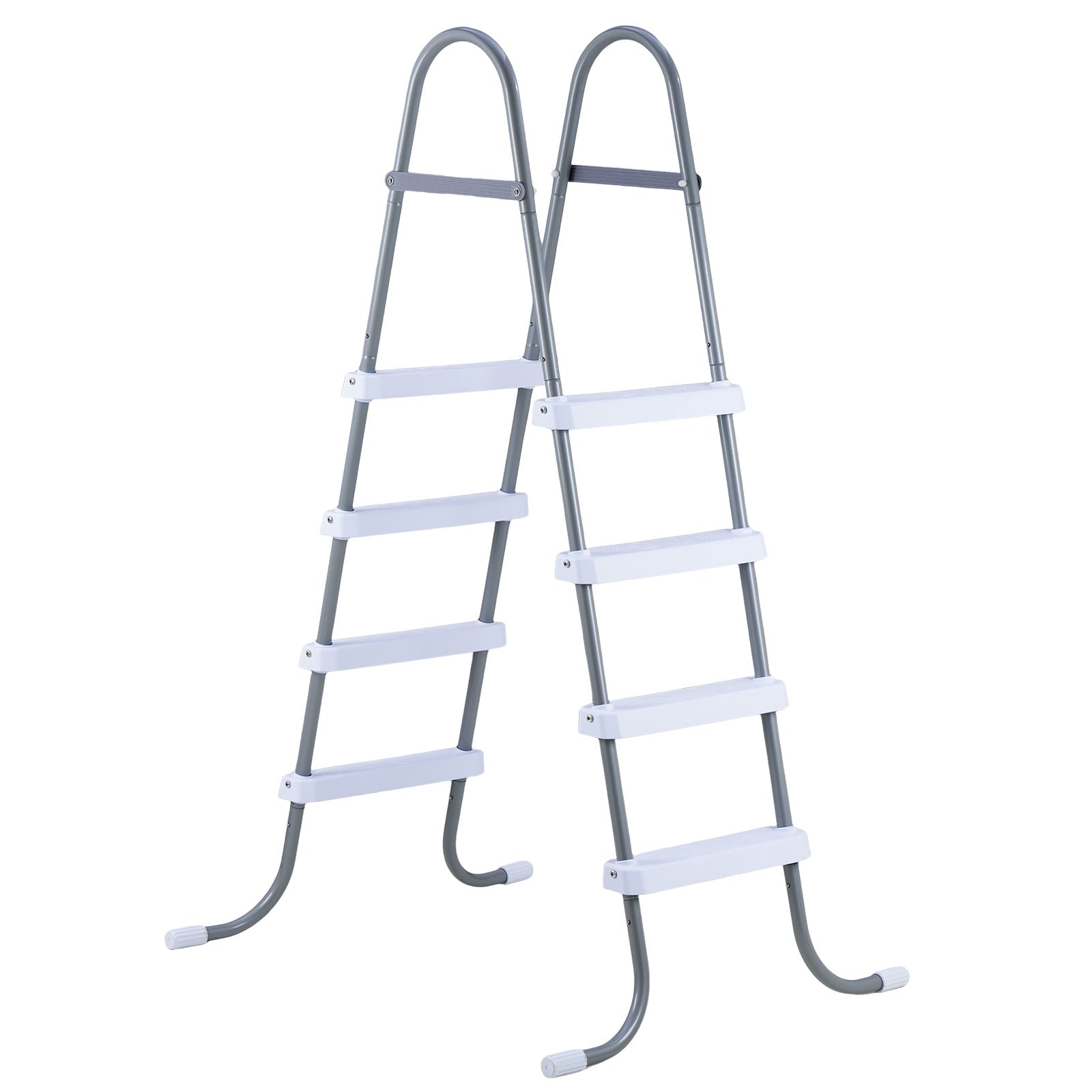 KFFKFF 4-Step Steel A-Frame Pool Ladder for Above-Ground Pools, Designed for 48-Inch Walls, 300 lbs Weight Capacity, Non-Slip Wide Steps, Easy Assembly, Gray and White