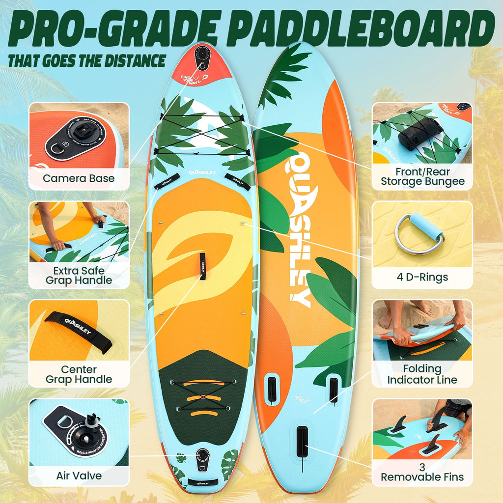 Quashley Inflatable Paddle Board 11' x 34 Wide All-Around SUP with Paddle, Pump, Backpack & Leash