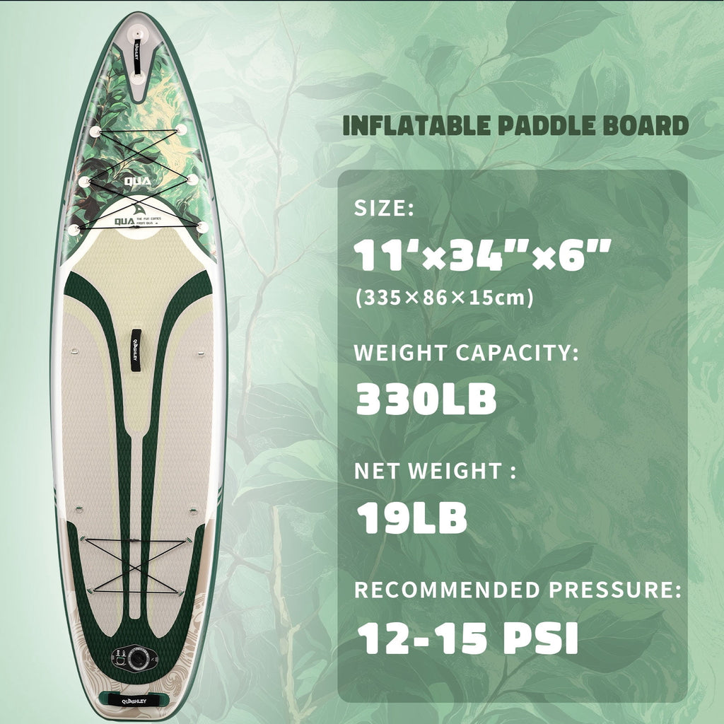 Quashley Inflatable Paddle Board 11' x 34 Wide All-Around SUP with Paddle, Pump, Backpack & Leash