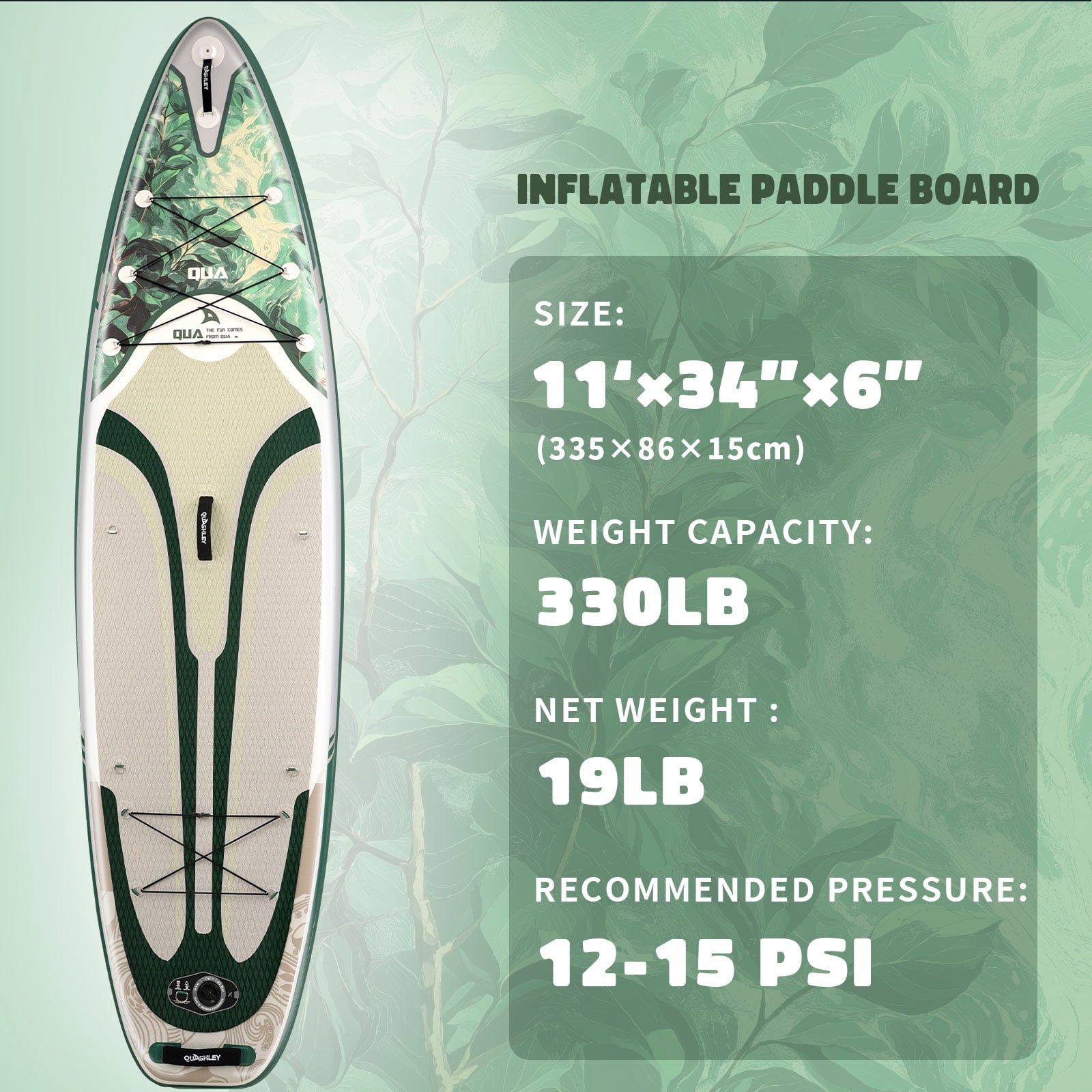 Quashley Inflatable Paddle Board 11' x 34 Wide All-Around SUP with Paddle, Pump, Backpack & Leash