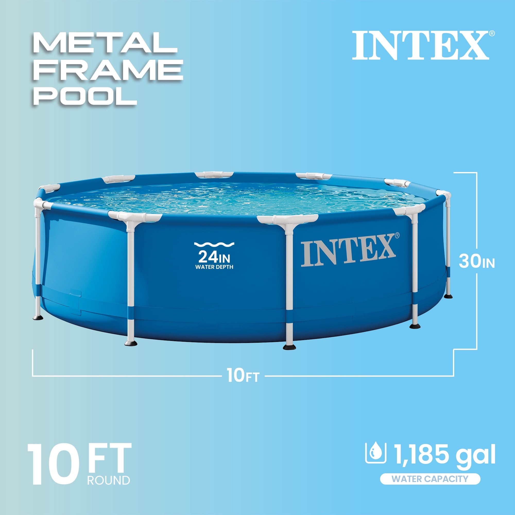 INTEX Metal Frame 10' x 30 Outdoor Swimming Pool with Filter Pump & Cover
