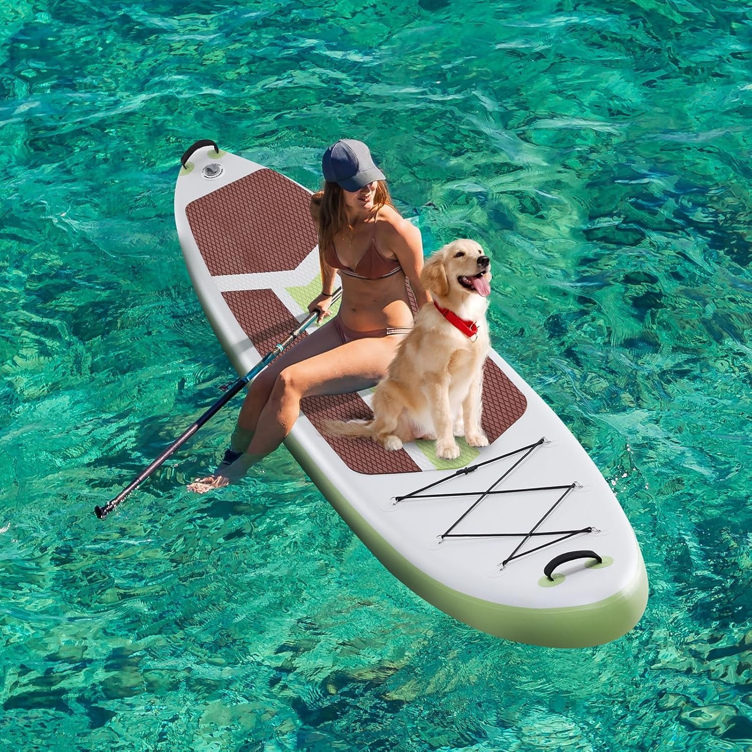 CONCETTA Inflatable Paddle Board,Equipped With SUP Paddle Board Accessories, The Non-slip EVA Deck Design Restarts The Surfboard,Surfboard for Youth&Adults of All Skill Levels，Brown Green