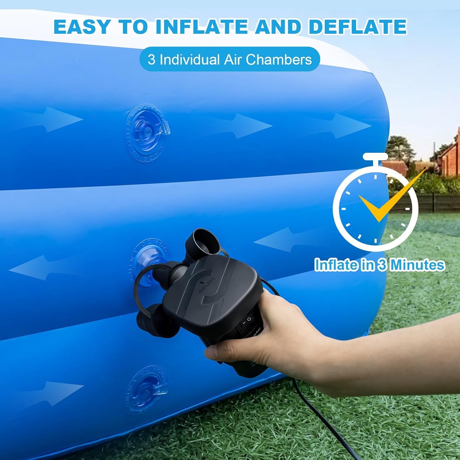 Hurber Foldable Swimming Pool, Large Non-Inflatable Adults Kiddie Outdoor Pools, Blue, 113 x 66 x 20