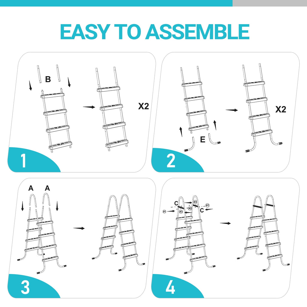 Ktaxon 52 4Step Steel Frame Above Ground Swimming Pool Ladder,Heavy Duty Double Sided Removable Pool Steps with Ladder Escape