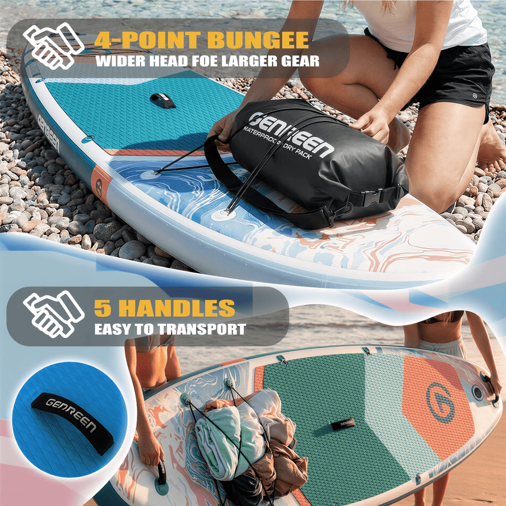 Genreen 11’ Inflatable Stand Up Paddle Board with SUP Accessories, Fishing Paddle Board for Youth & Adults of All Skill Levels