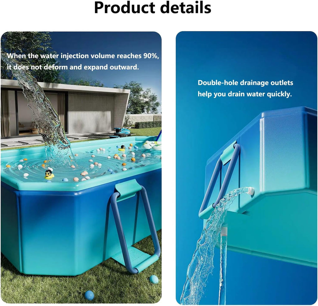 Hurber Foldable Swimming Pool, Large Non-Inflatable Adults Kiddie Outdoor Pools, Blue, 113 x 66 x 20