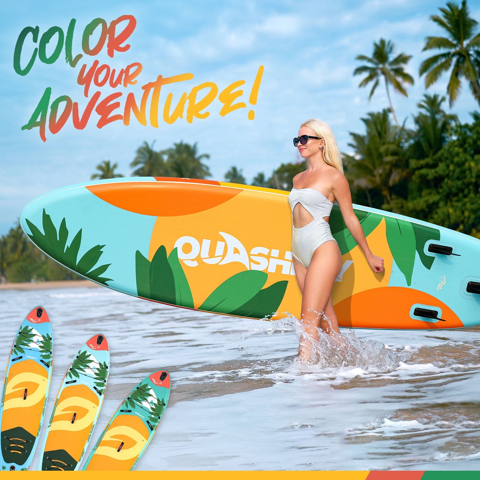 Quashley Inflatable Paddle Board 11' x 34 Wide All-Around SUP with Paddle, Pump, Backpack & Leash