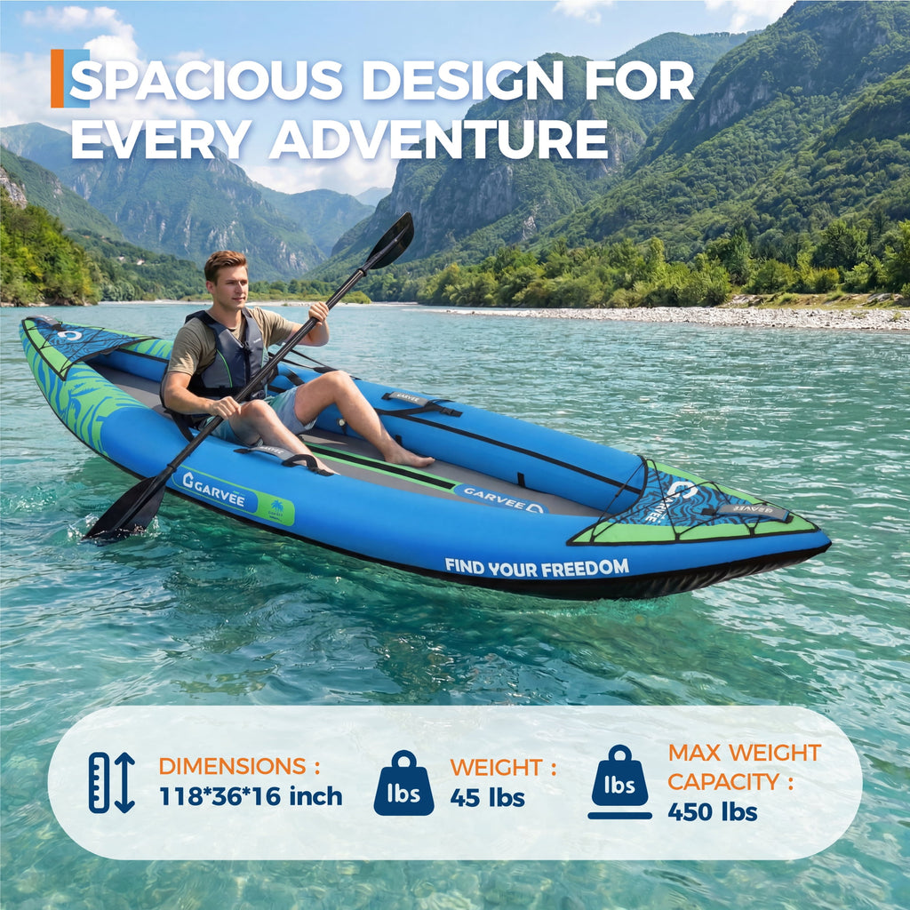 Garvee Inflatable Kayak Set for 1 Person, 118 x 36 x 16, Blue
