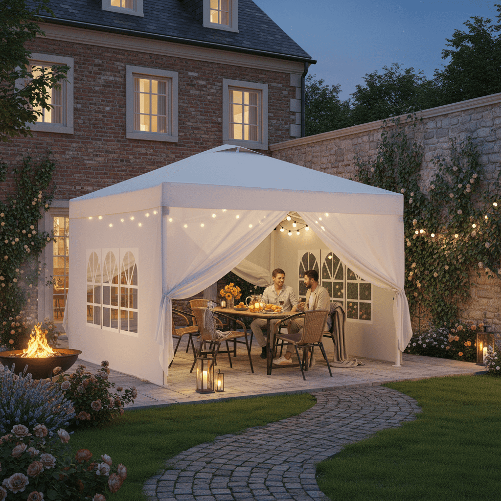 10x10 Pop-Up Canopy Tent with Removable Walls, 3 Height Adjustable Easy Set up Portable Gazebo, For Camping, White