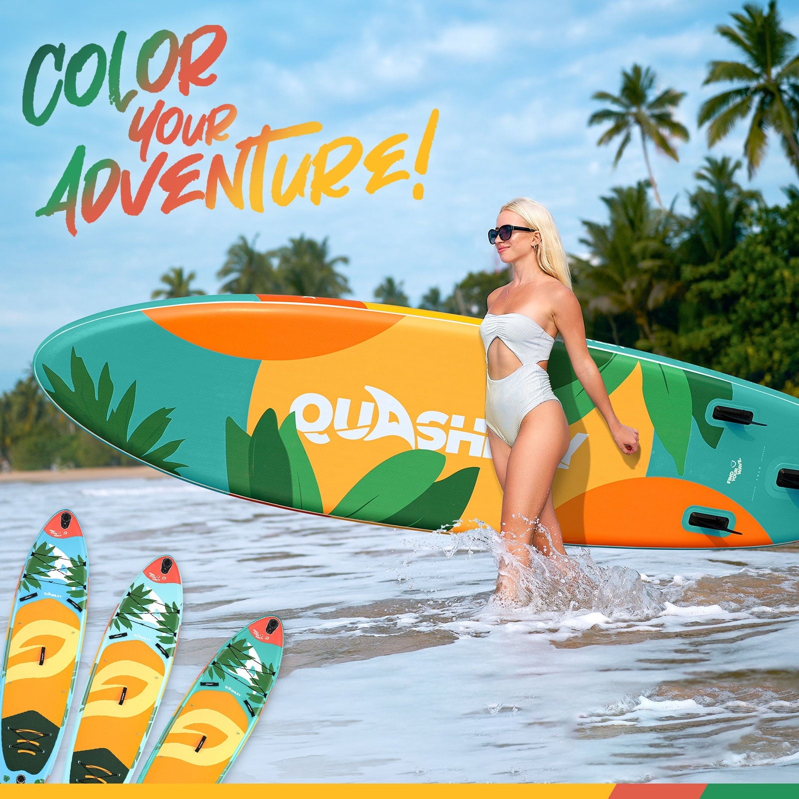 Quashley Inflatable Paddle Board 11' x 34 Wide All-Around SUP with Paddle, Pump, Backpack & Leash