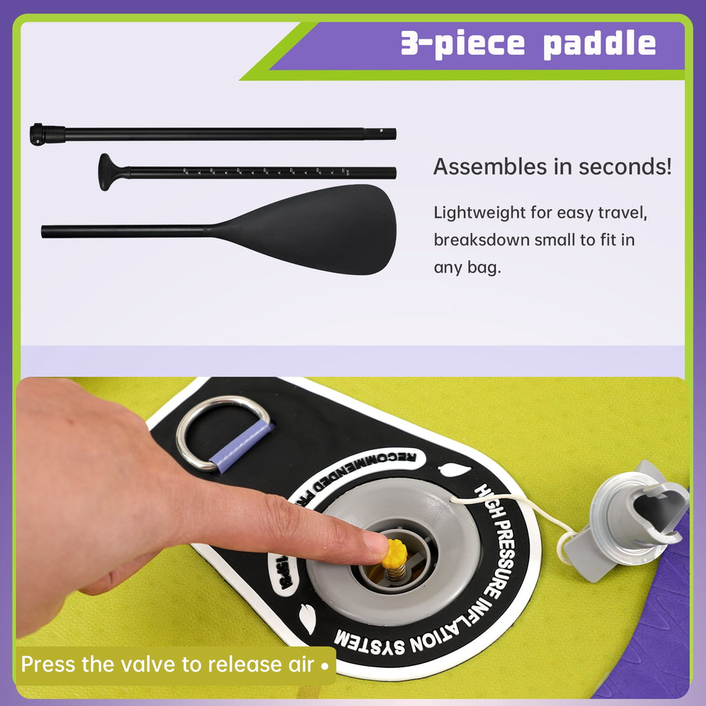 Quashley Inflatable Paddle Board 11' x 34 Wide All-Around SUP with Paddle, Pump, Backpack & Leash