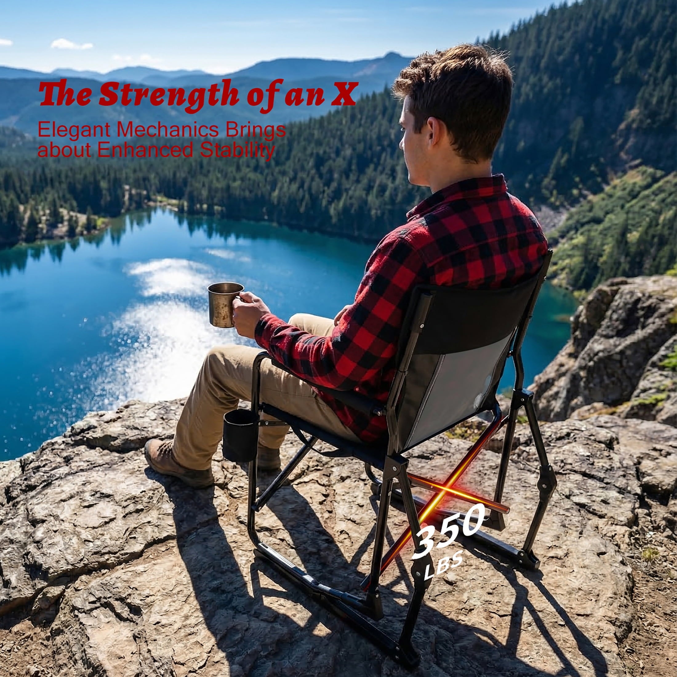 EDX Folding Camping Chair, Padded High Back, Adjustable Lumbar Support, Extra Wide for Adults, 500 lbs Steel Frame, Portable Outdoor,Black