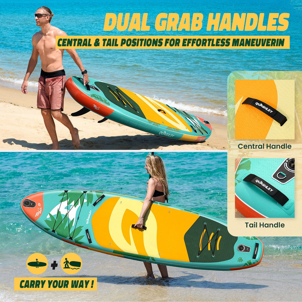 Quashley Inflatable Paddle Board 11' x 34 Wide All-Around SUP with Paddle, Pump, Backpack & Leash