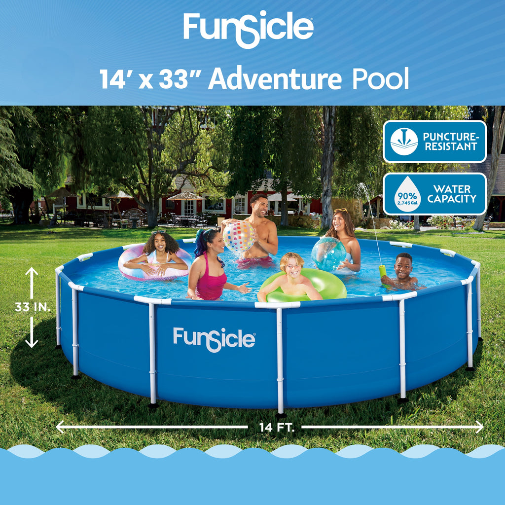 Funsicle 14ft Adventure Above Ground Metal Frame Swimming Pool, Includes FiltraBoost™ 800S Pump with AutoSkimmer, Round, Age 6 & up