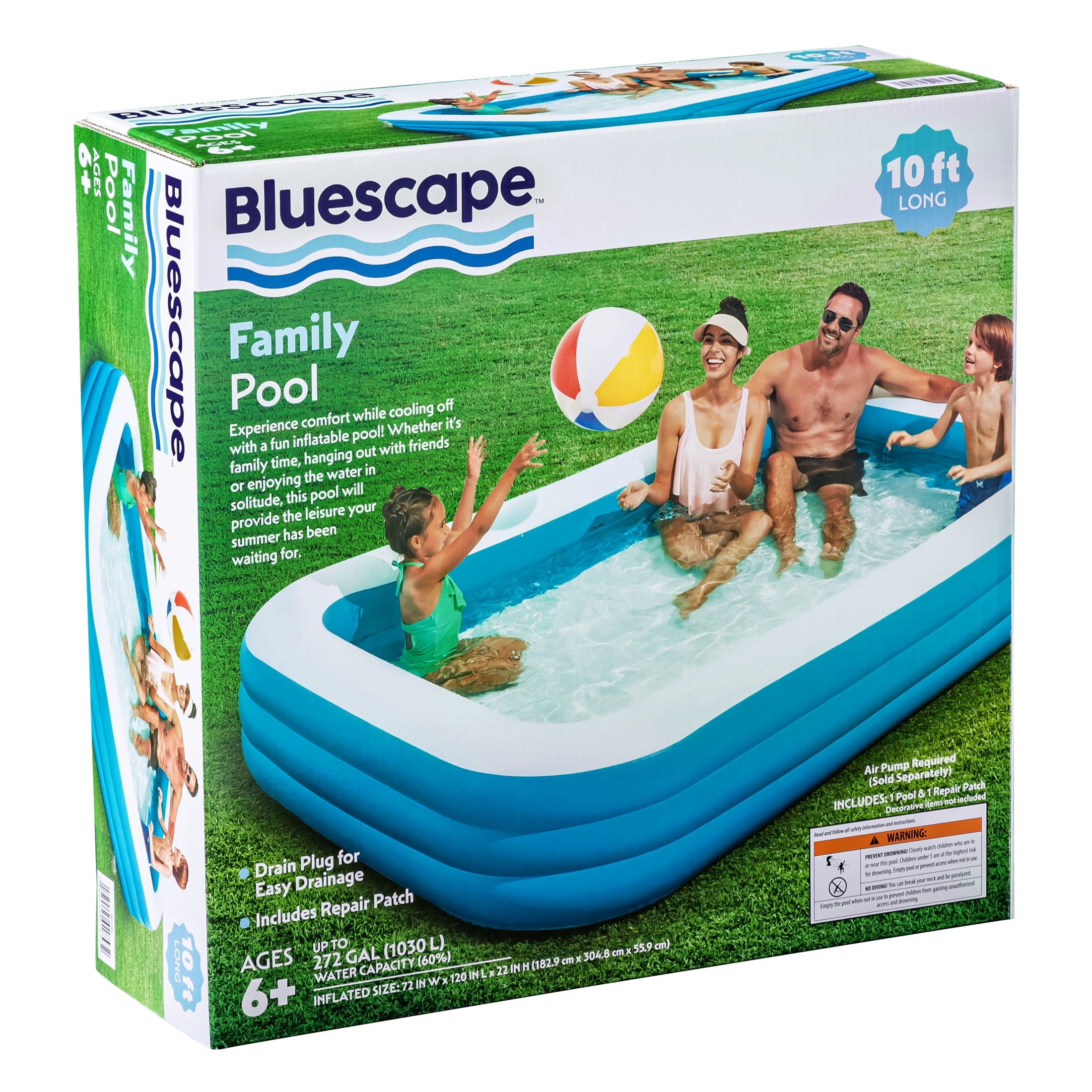 Bluescape 10ft Rectangular Family Inflatable Swimming Pool for Ages 6 and Up