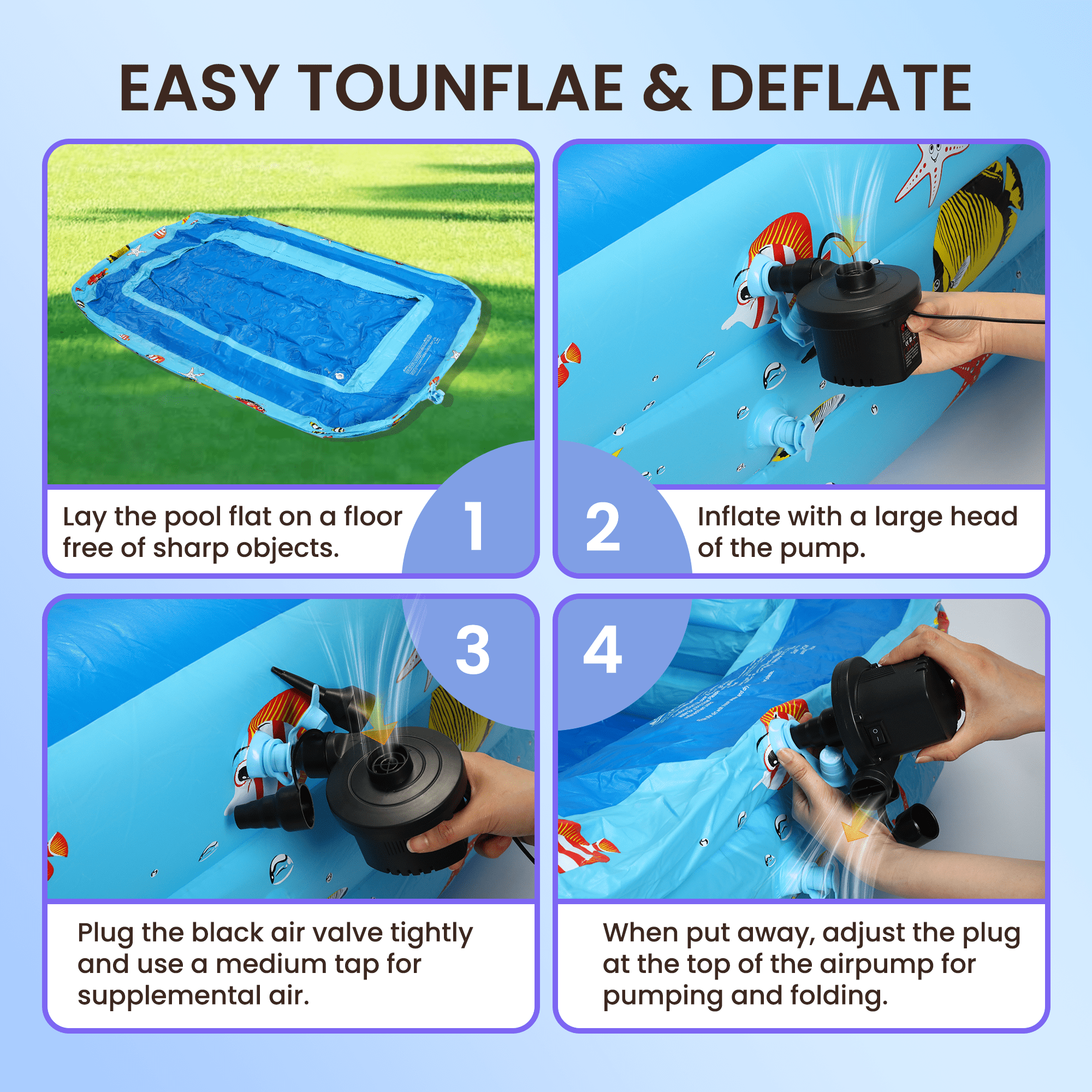GVDV Inflatable Pool, Durable Thickened Blow up Kiddie Pool for Kids, Toddlers and Adults, BPA-Free Family Swimming Pool, 6.9 x 5 x 1.8 ft, Blue