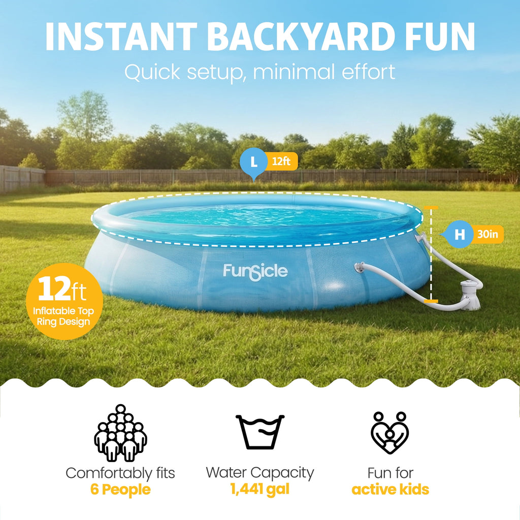 Funsicle 12ft x 30in Round Sea-Thru QuickSet Above Ground Pool with Cartridge Filter Pump, Age 6 & up