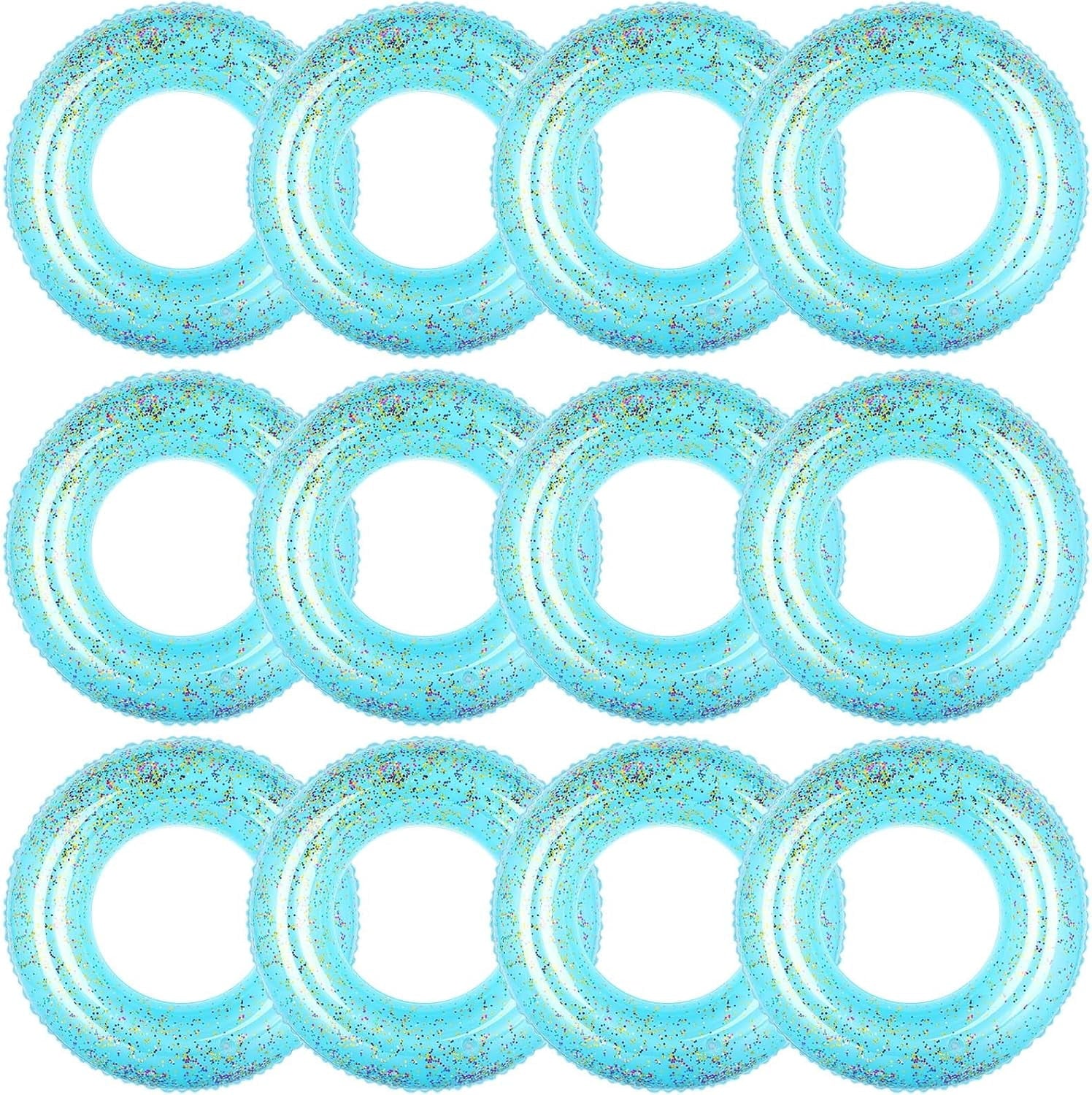 12 Pcs Summer Swim Rings with Glitter Fun Inflatable Pool Float Round Shaped Swimming Pool Tubes for Beach Party Supplies(Blue,23.6 l X 23.6 w)
