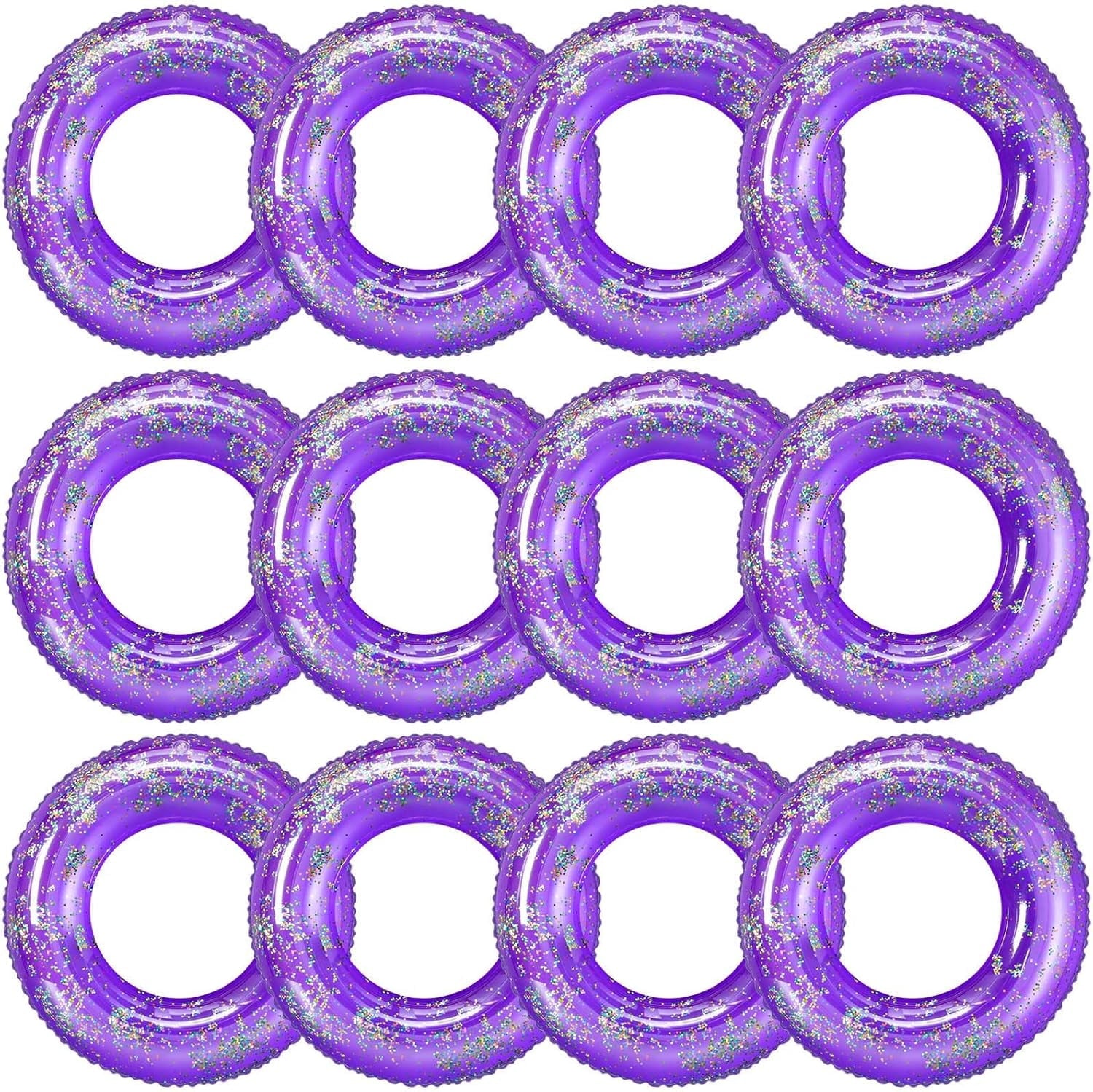 12 Pcs Summer Swim Rings with Glitter Fun Inflatable Pool Float Round Shaped Swimming Pool Tubes for Beach Party Supplies