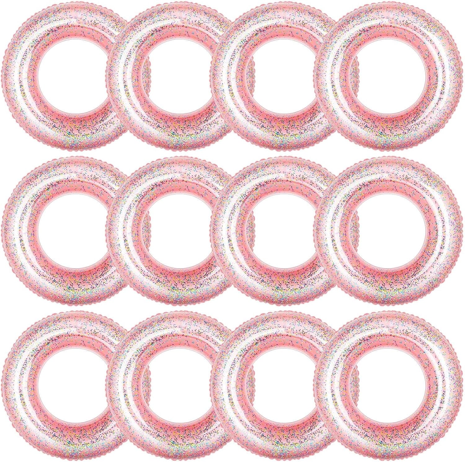 12 Pcs Summer Swim Rings with Glitter Fun Inflatable Pool Float Round Shaped Swimming Pool Tubes for Beach Party Supplies