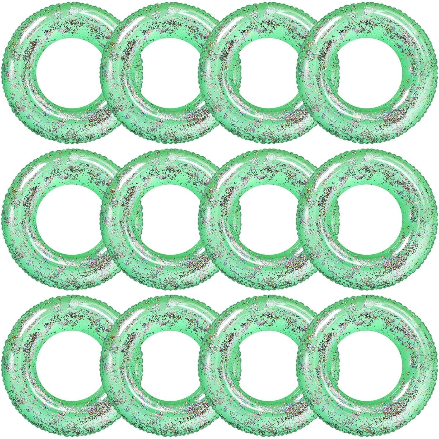 12 Pcs Summer Swim Rings with Glitter Fun Inflatable Pool Float Round Shaped Swimming Pool Tubes for Beach Party Supplies