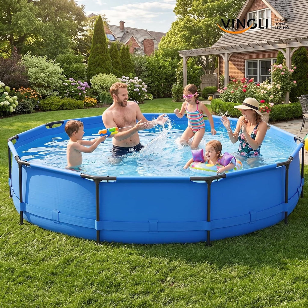 Zimtown 12ft x 30in Round Above Ground Pool, Blue Heavy-Duty Metal Frame Backyard Swimming Pool