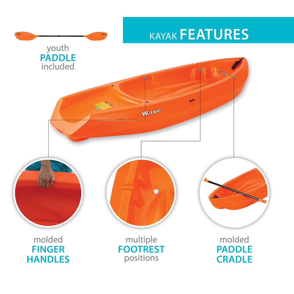 Lifetime Wave 6 ft Youth Sit-On-Top Kayak with Paddle, Fire Red (91401)