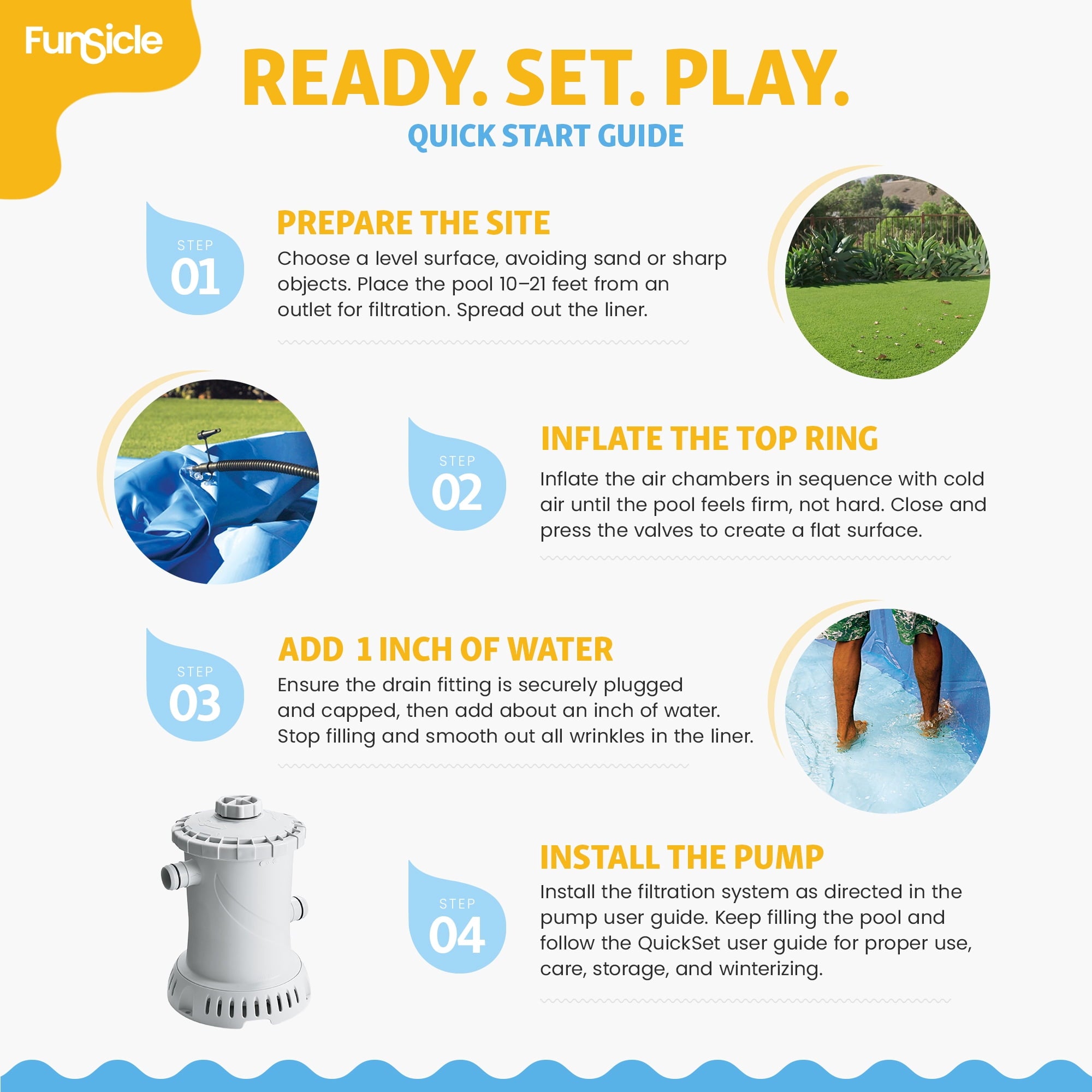 Funsicle 12ft x 30in Round Sea-Thru QuickSet Above Ground Pool with Cartridge Filter Pump, Age 6 & up