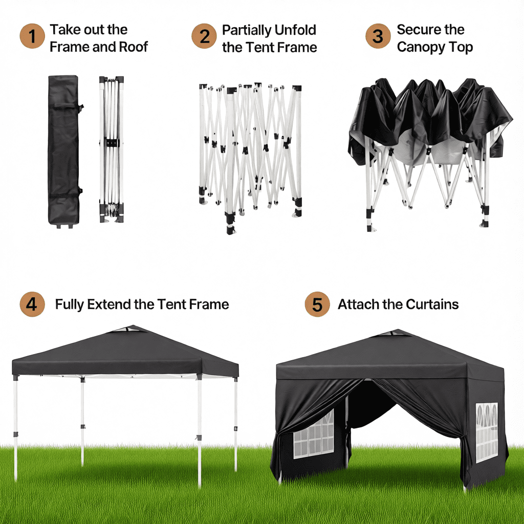 10x10 Pop-Up Canopy Tent with Removable Walls, 3 Height Adjustable Easy Set up Portable Gazebo, For Camping, White