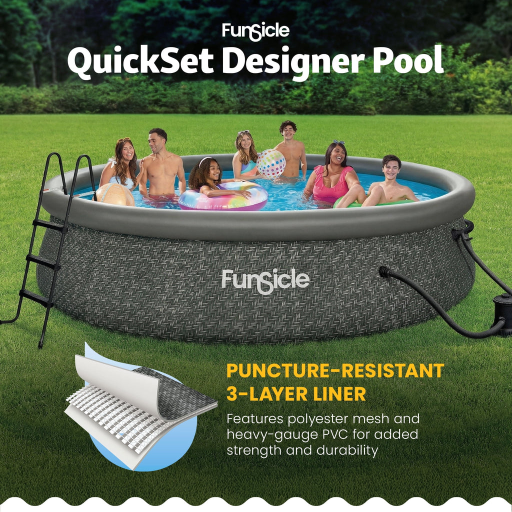 Funsicle Quickset 14’ x 36” Round Inflatable Top Ring Above Ground Swimming Pool Set