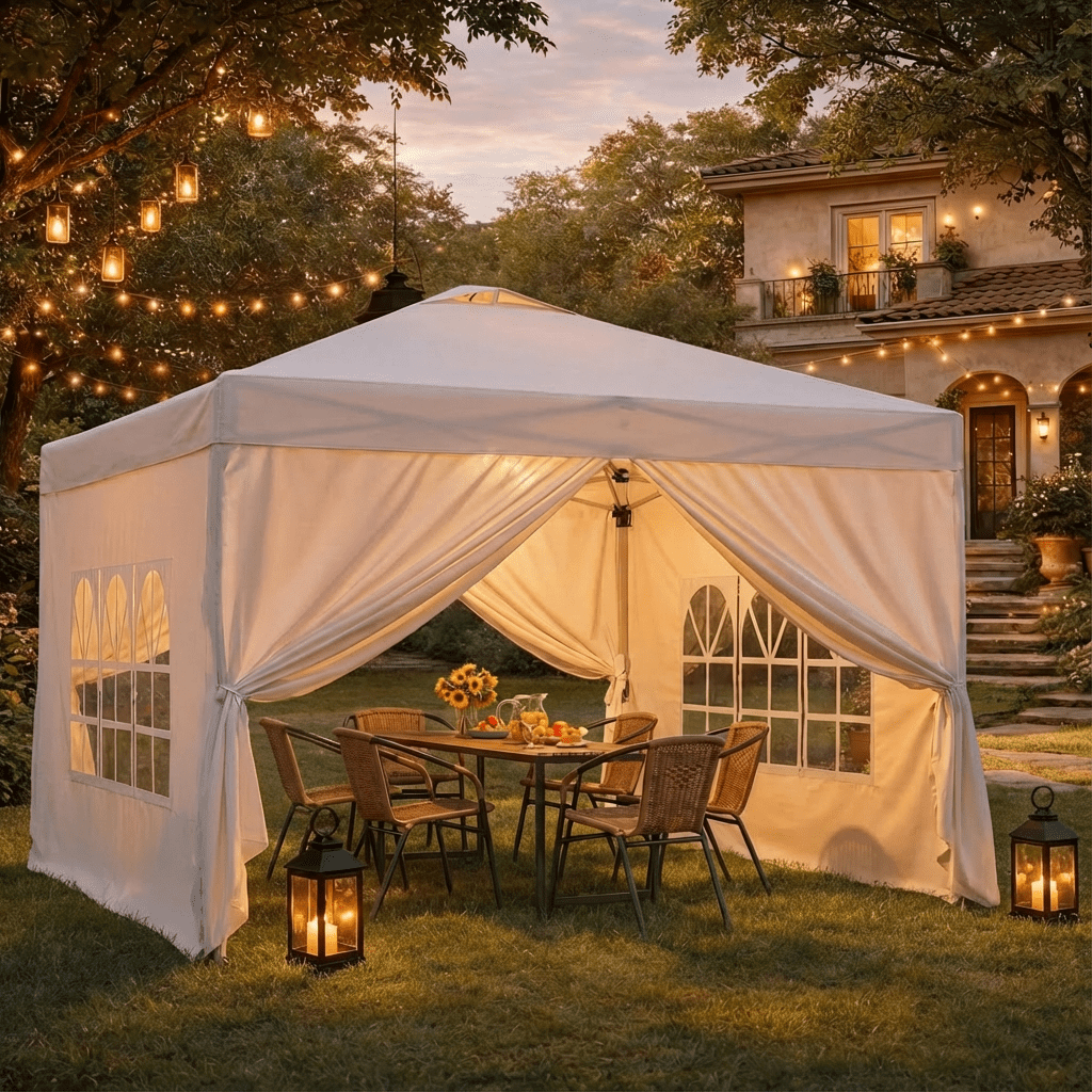 10x10 Pop-Up Canopy Tent with Removable Walls, 3 Height Adjustable Easy Set up Portable Gazebo, For Camping, White