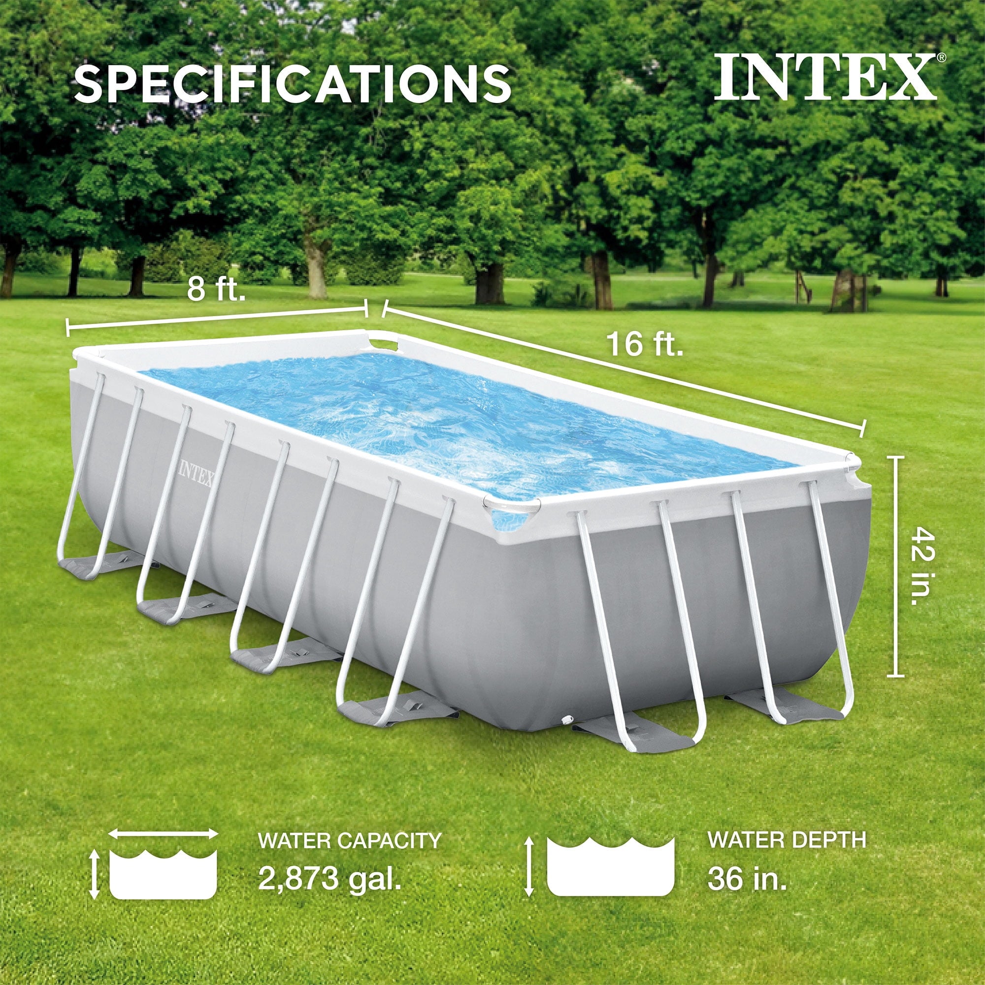 INTEX Prism Frame 16' x 8' x 42\ Above Ground Swimming Pool Set
