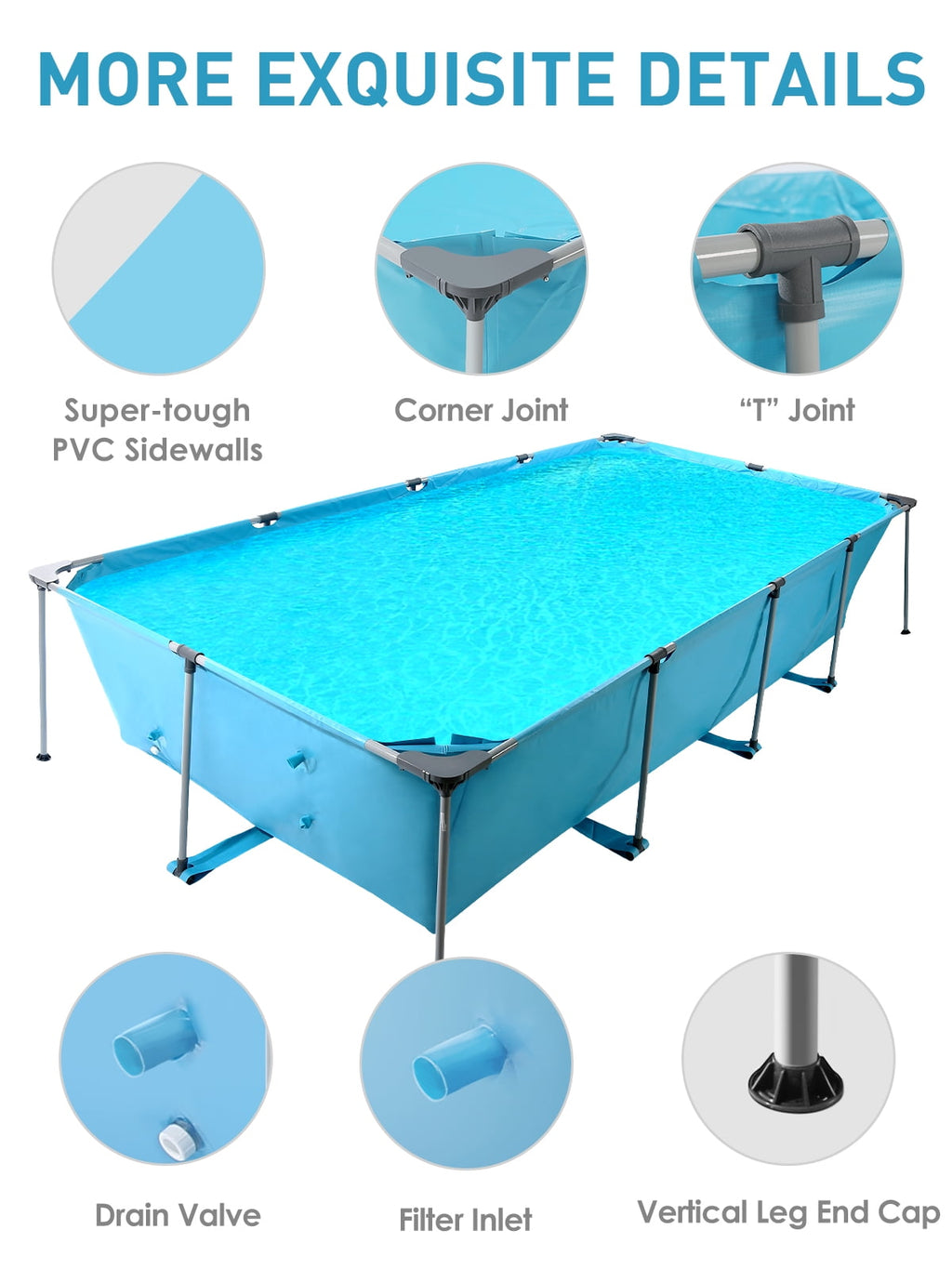 Naipo 15FT Rectangular Frame Swimming Pool Metal Outdoor Backyard Above Ground Pool Family Adults Splash