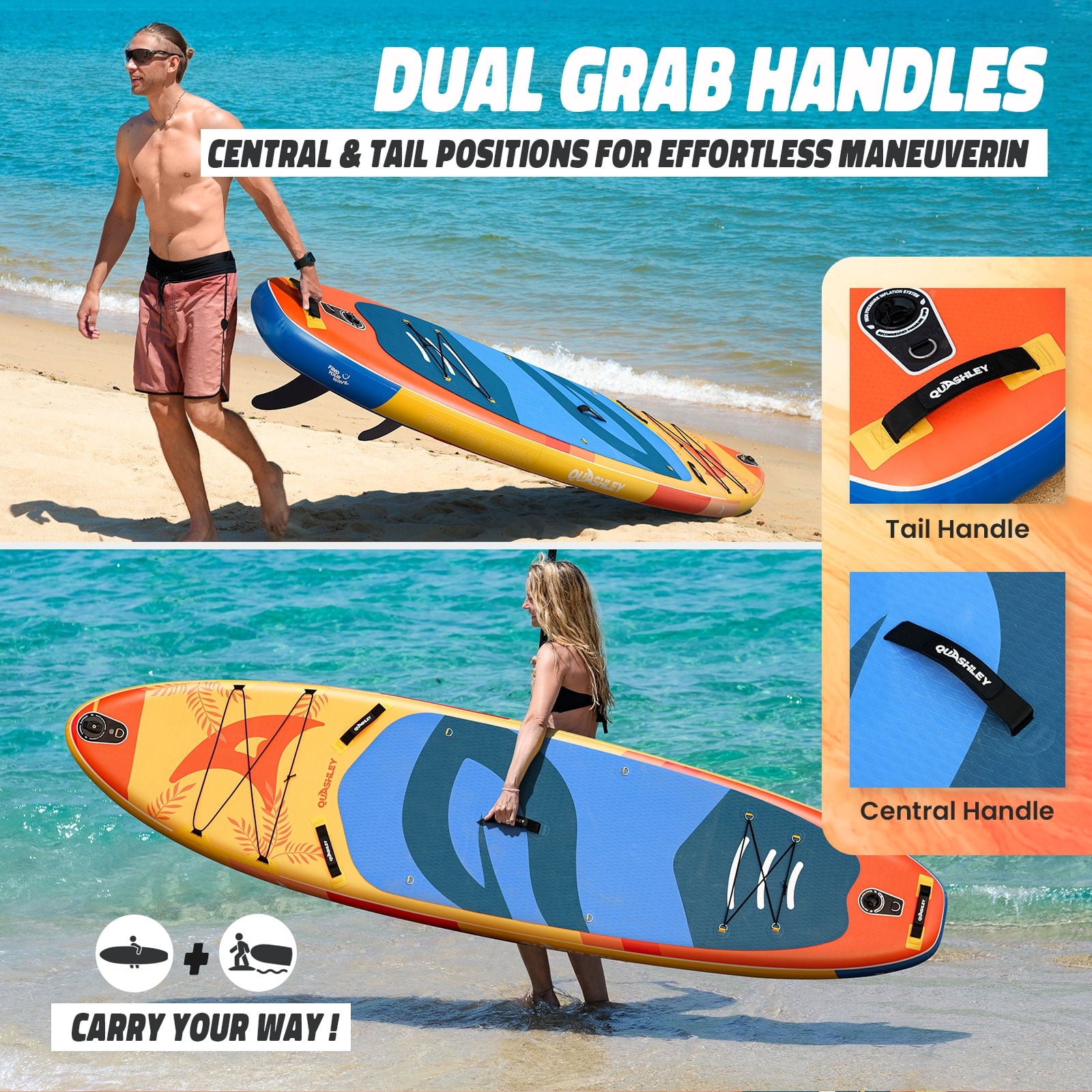 Quashley Inflatable Paddle Board 11' x 34 Wide All-Around SUP with Paddle, Pump, Backpack & Leash