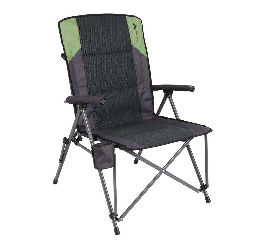 Ozark Trail High Back Hard Arm Outdoor Adult Camp Chair with Cup Holder, Polyester, Green