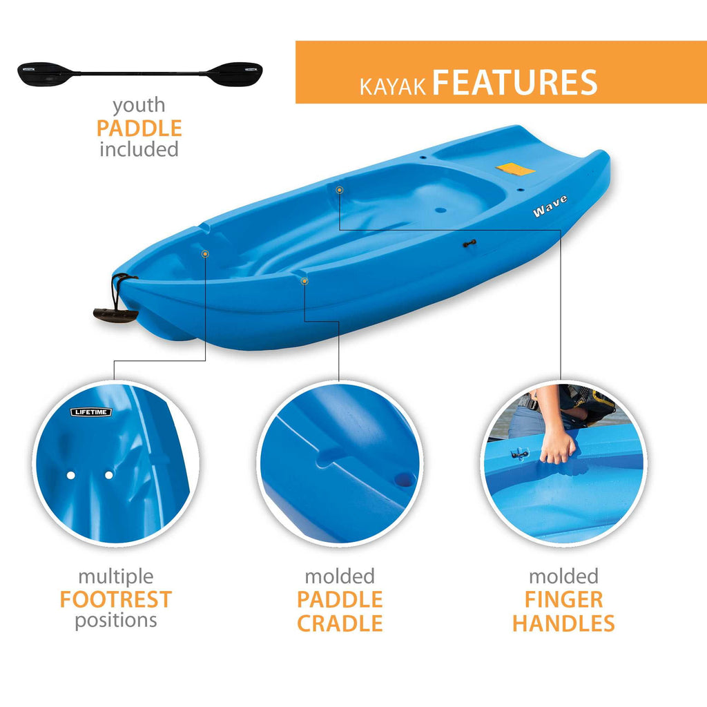 Lifetime Wave 6 ft Youth Sit-On-Top Kayak with Paddle, Fire Red (91401)