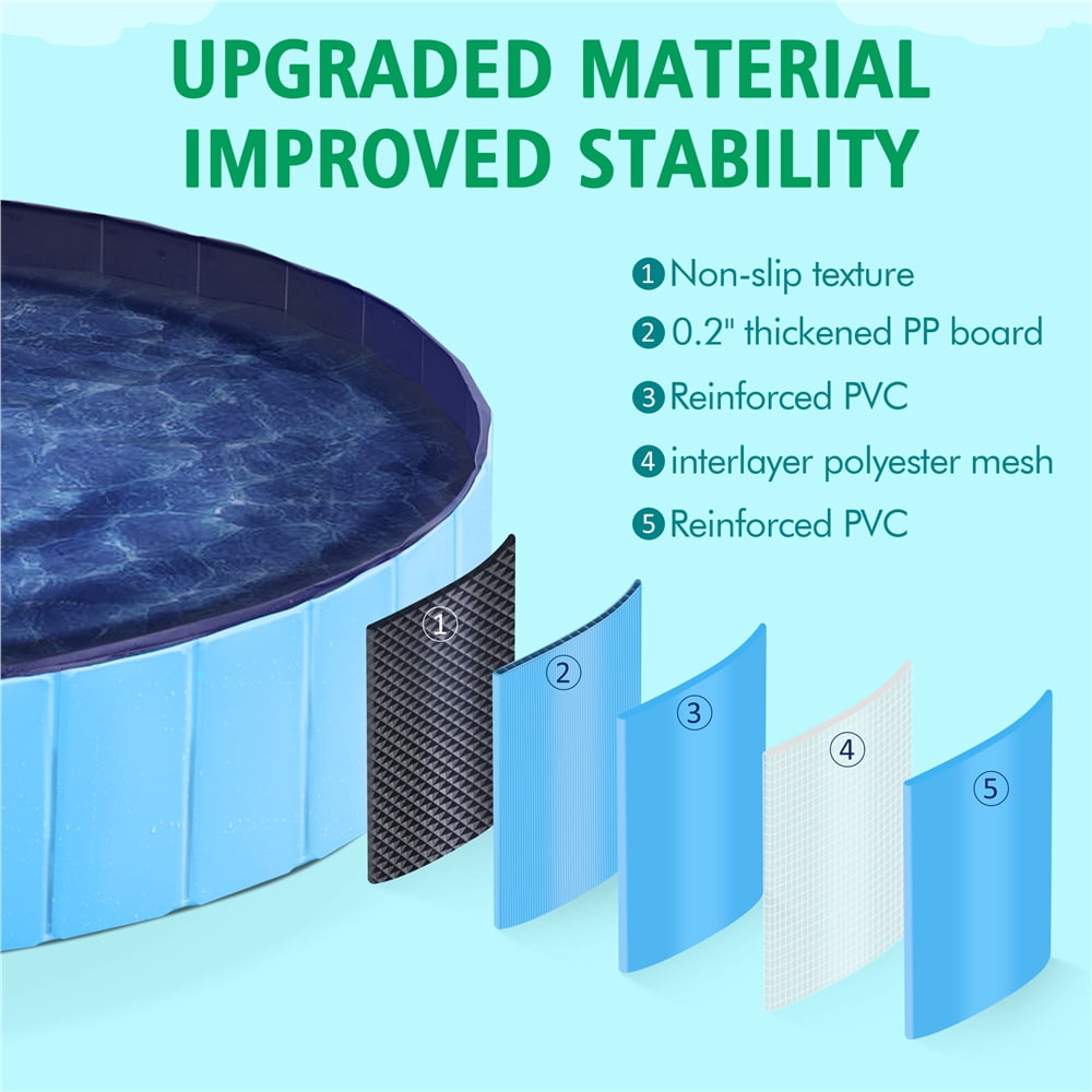 Yaheetech Portable PVC Swimming Pool with Non-slip Bottom for Dogs Cats, XXL, Blue