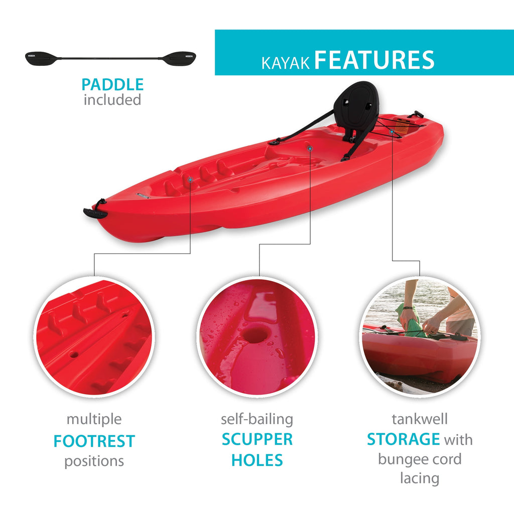 Lifetime Daylite 8 ft Sit-On-Top Kayak with Paddle, Red (90775)