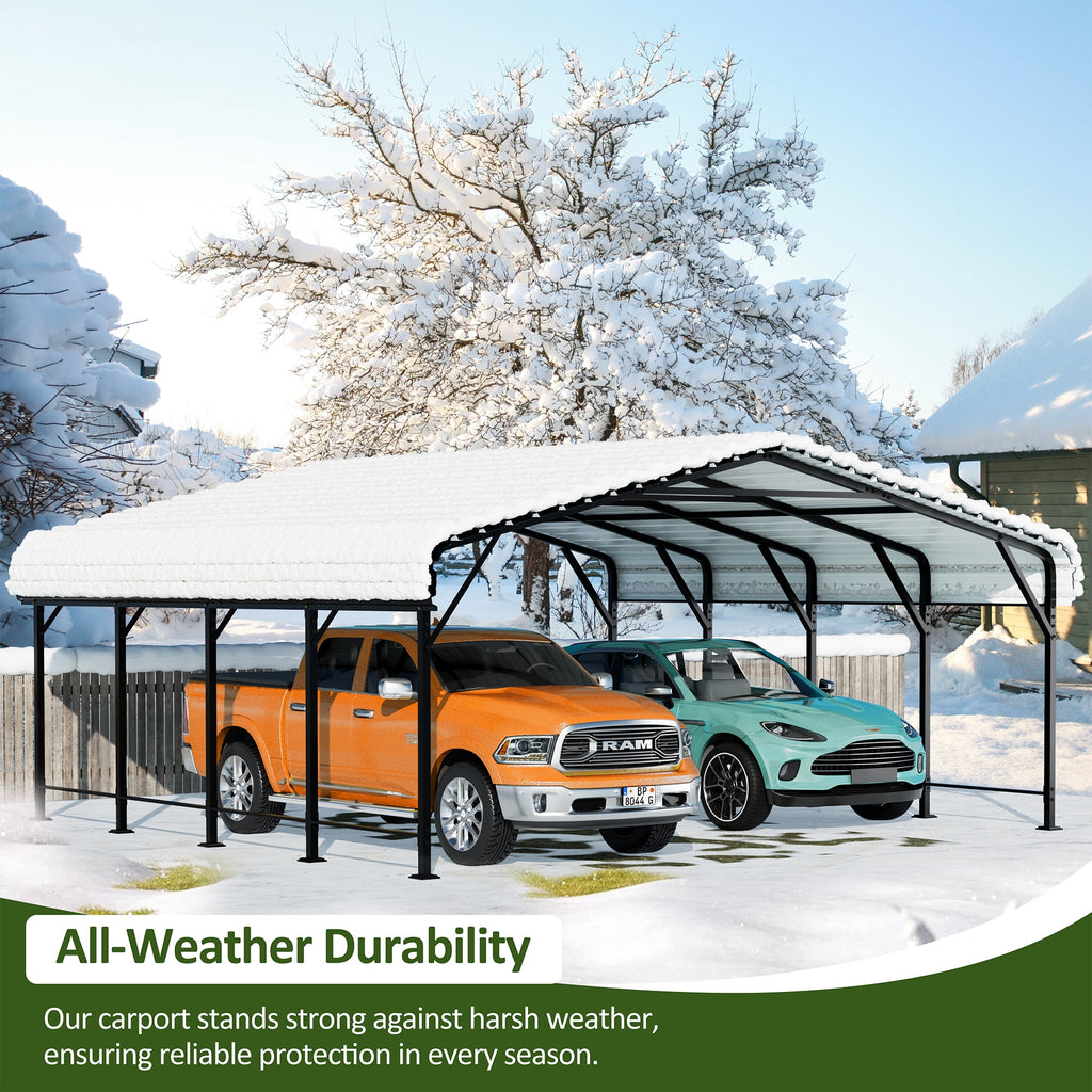 Walsunny 12X20 FT Carport, Outdoor Heavy Duty Carport Canopy with Galvanized Steel Roof, Metal Carport Extra Large Garage Car Storage Shelter, Gray