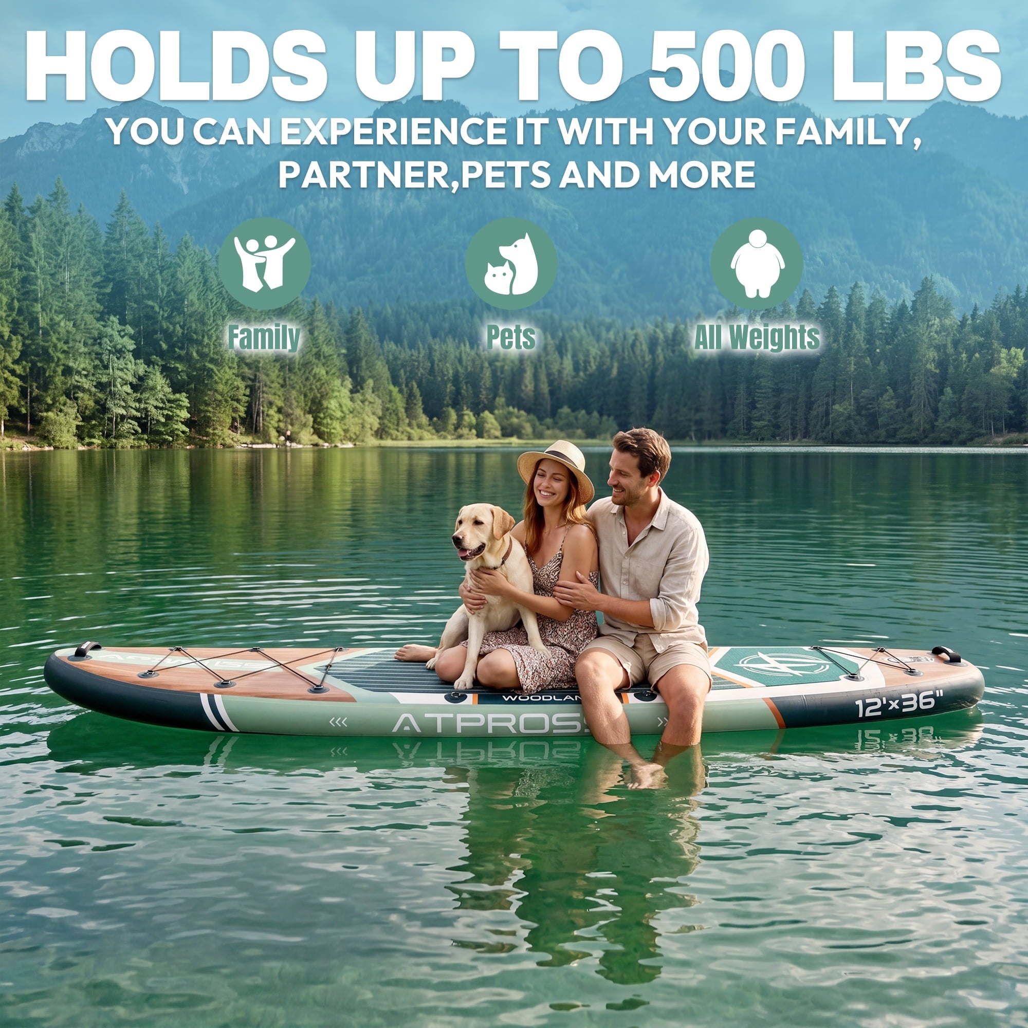 Ultifit Inflatable Paddle Board Extra Wide 500 Lbs Capacity Anti-Slip Design with SUP Accessories and Seat 12' x 36