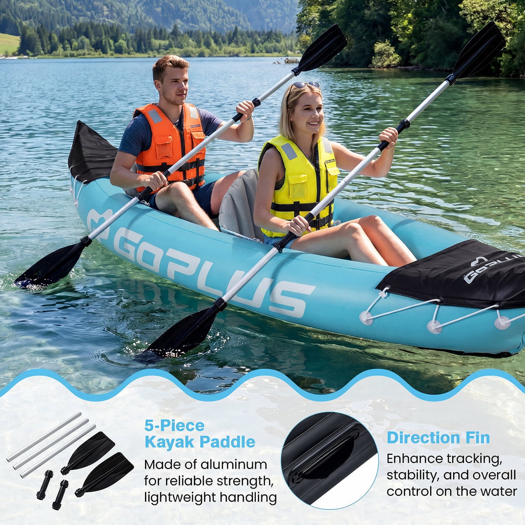 Goplus Inflatable Kayak 2 Person, Heavy Duty Tandem Touring Kayak with Aluminum Paddles Green + Black