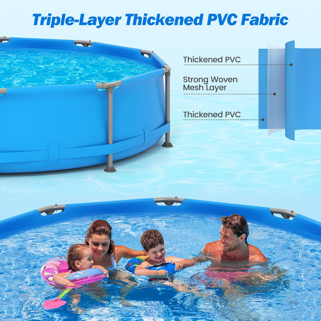 Costway 1617 Gal Outdoor Family Swimming Pool with Metal Frame Multi-layer PVC Fabric