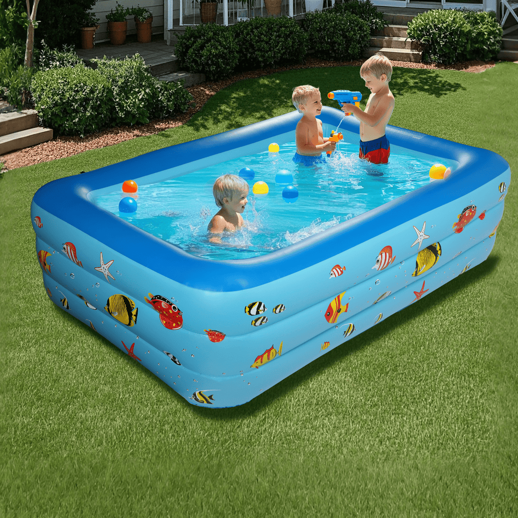 GVDV Inflatable Pool, Durable Thickened Blow up Kiddie Pool for Kids, Toddlers and Adults, BPA-Free Family Swimming Pool, 6.9 x 5 x 1.8 ft, Blue