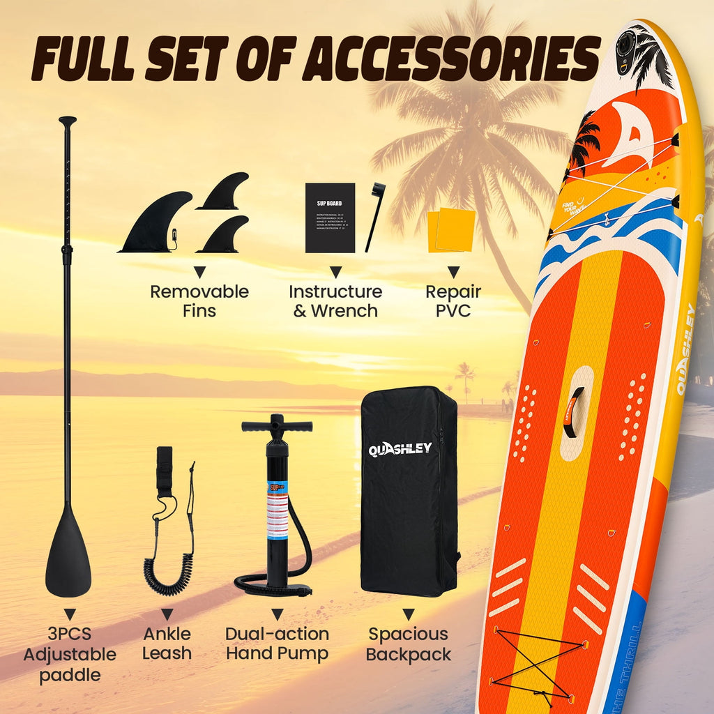 Quashley Inflatable Paddle Board 11' x 34 Wide All-Around SUP with Paddle, Pump, Backpack & Leash